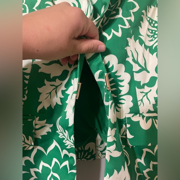 Etcetera Floral Green White Blazer Size Large Cotten Blend Spring Summer Preppy - Picture 3 of 7